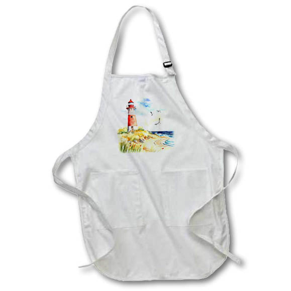 Apron - Pretty Red and White Lighthouse Beach Scene Patterns and Backgrounds