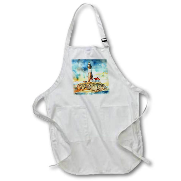 Apron - Brown and White Lighthouse Rocky Beach Scene Patterns and Backgrounds
