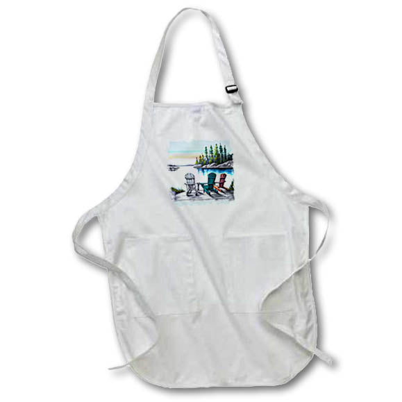 Apron - Relaxing Lake Scene With Chairs and Pine Trees Illustrations
