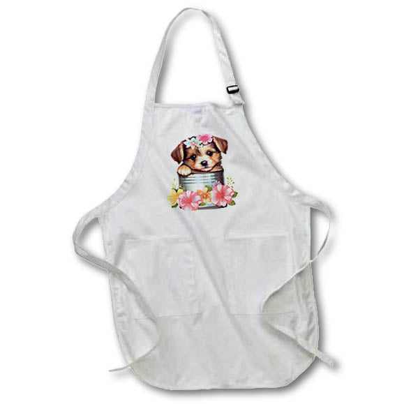 Apron - Cute Puppy In A Cake With Flowers Illustration Illustrations
