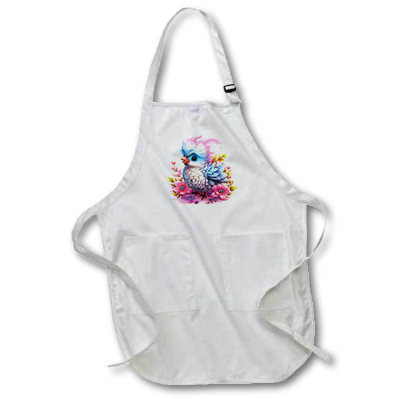Apron - Pretty Gradient Blue and Pink Floral Fluffy Bird Illustration Illustrations