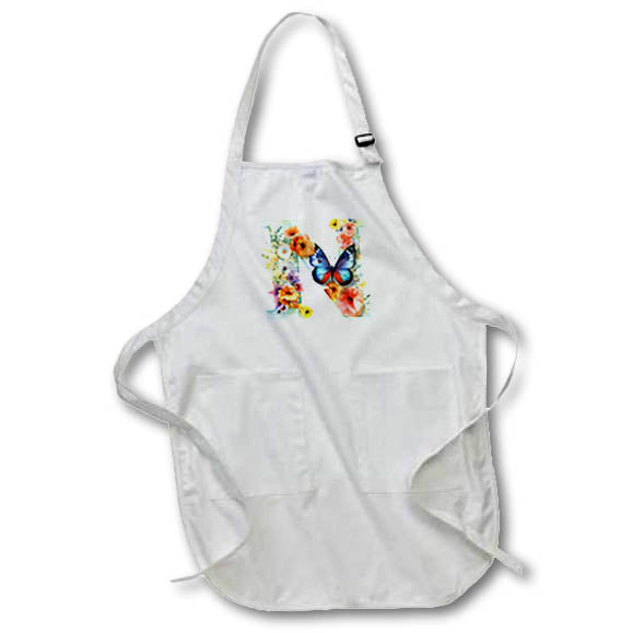 Apron - Pretty Floral Monogram Initial N Monograms