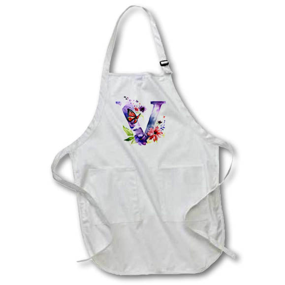 Apron - Pretty Floral Monogram Initial V Monograms
