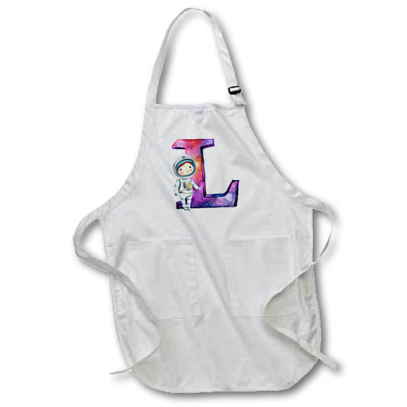 Apron - Cute Astronaut Monogram Initial L Monograms
