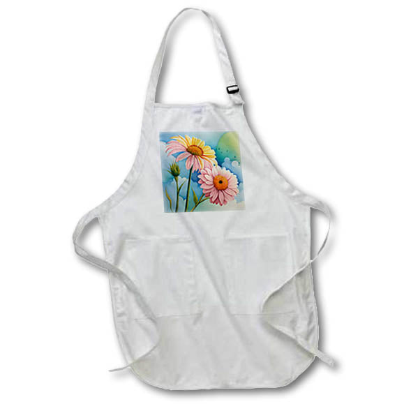 Apron - Pretty Pink and Yellow Daisy Flowers Backgrounds