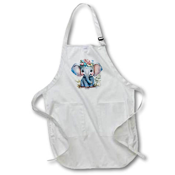 Apron - Cute Baby Floral Elephant Illustration Illustrations