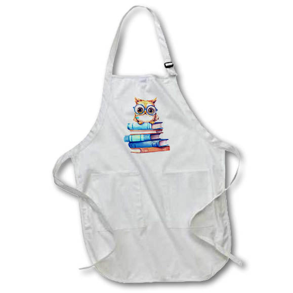 Apron - Cute Owl In Glasses Standing On A Stack Of Books Illustration Illustrations