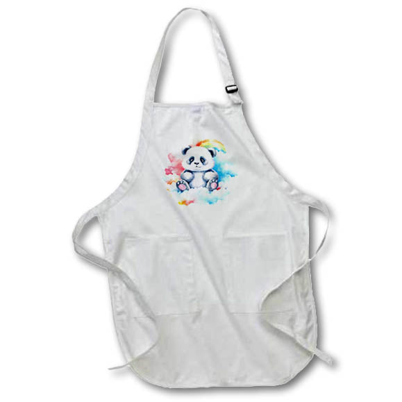 Apron - Cute Panda Bear On A Cloud With A Rainbow Illustration Illustrations