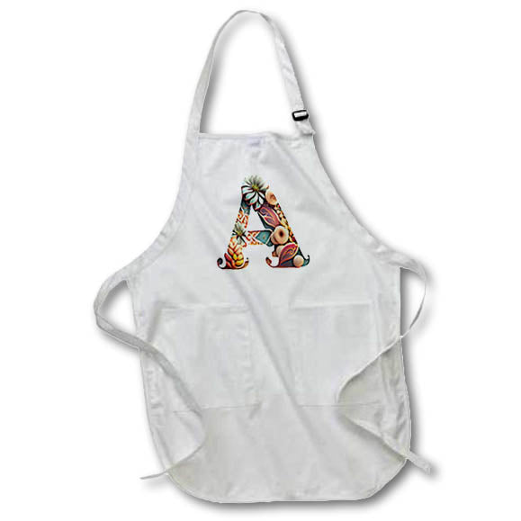Apron - Boho Floral Monogram Initial A Monograms