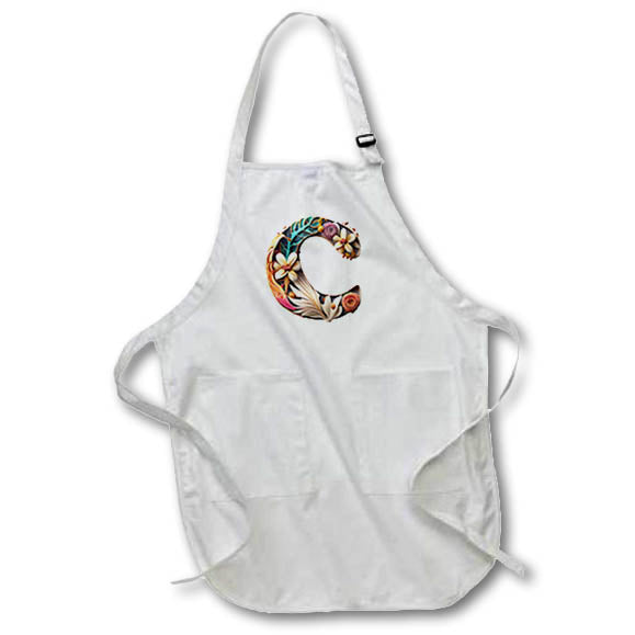 Apron - Boho Floral Monogram Initial C Monograms