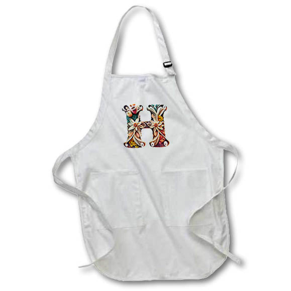 Apron - Boho Floral Monogram Initial H Monograms