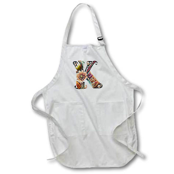 Apron - Boho Floral Monogram Initial K Monograms