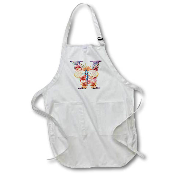 Apron - Pretty Pastel Floral Insect Monogram Initial W Monograms