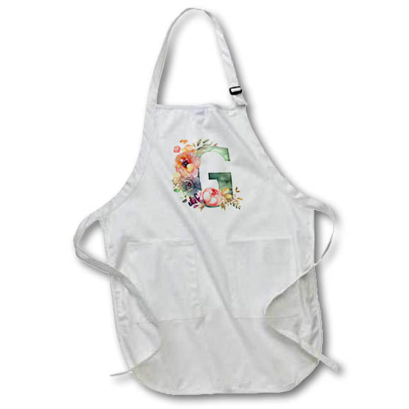 Apron - Pretty Image Of Watercolor Floral Monogram Initial G Monograms