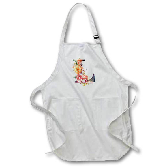 Apron - Pretty Image Of Watercolor Floral Monogram Initial L Monograms