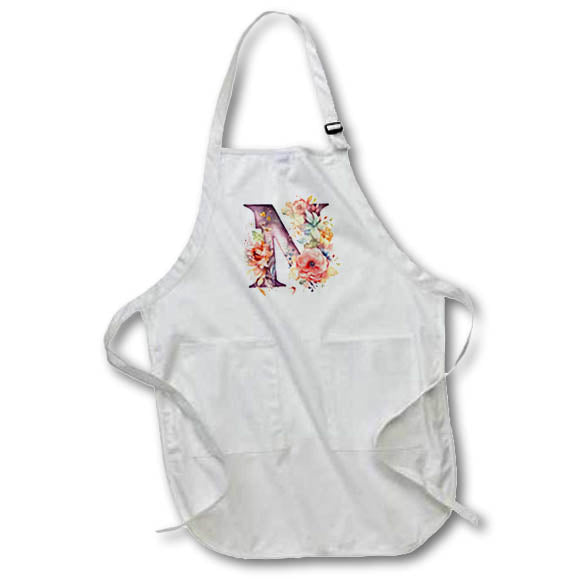 Apron - Pretty Image Of Watercolor Floral Monogram Initial N Monograms