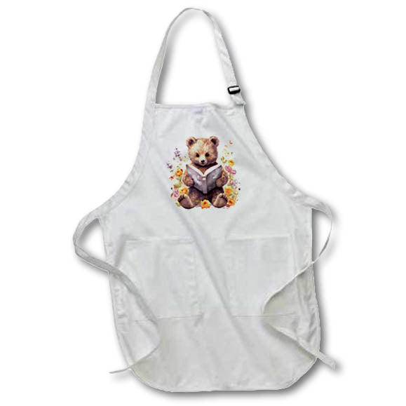 Apron - Cute Floral Bear Reading A Book Illustration Illustrations