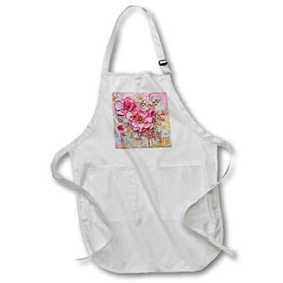 Apron - Pink Flowers and Torn Paper Junk Journal Background Backgrounds - Anne Marie Baugh