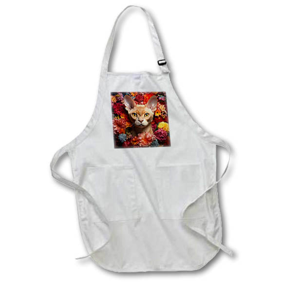 Apron - Devon Rex cat with floral background CR Media - Illustrations