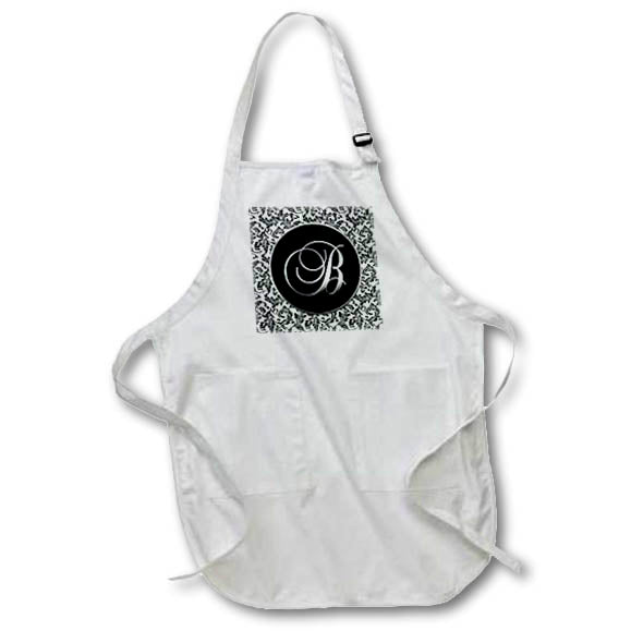 Apron - Letter B - Black and White Damask Monogrammed Collection