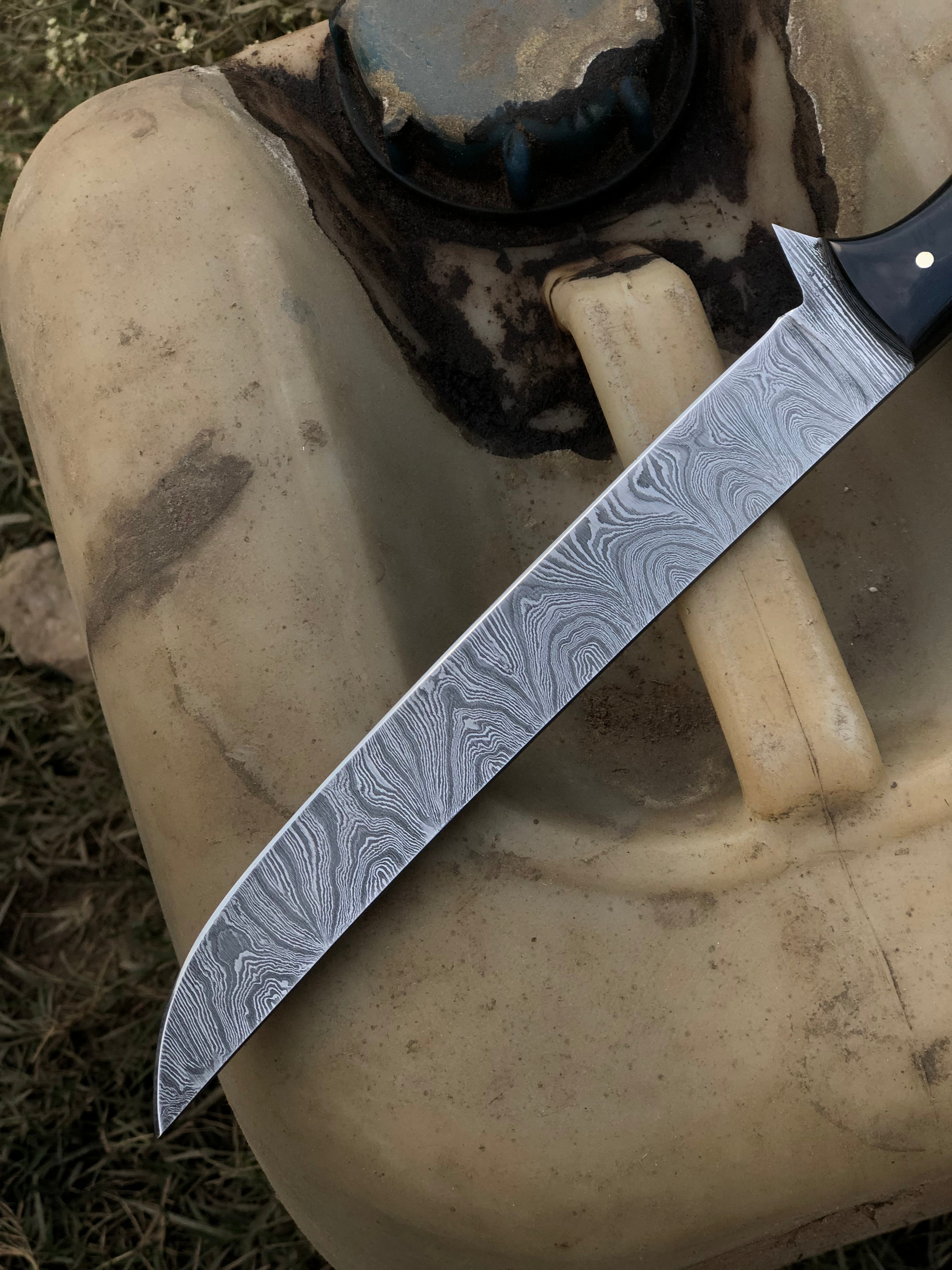 Custom Handmade Damascus Steel Fillet Knife with Wenge Wood and Bone Handle - Includes Leather Sheath