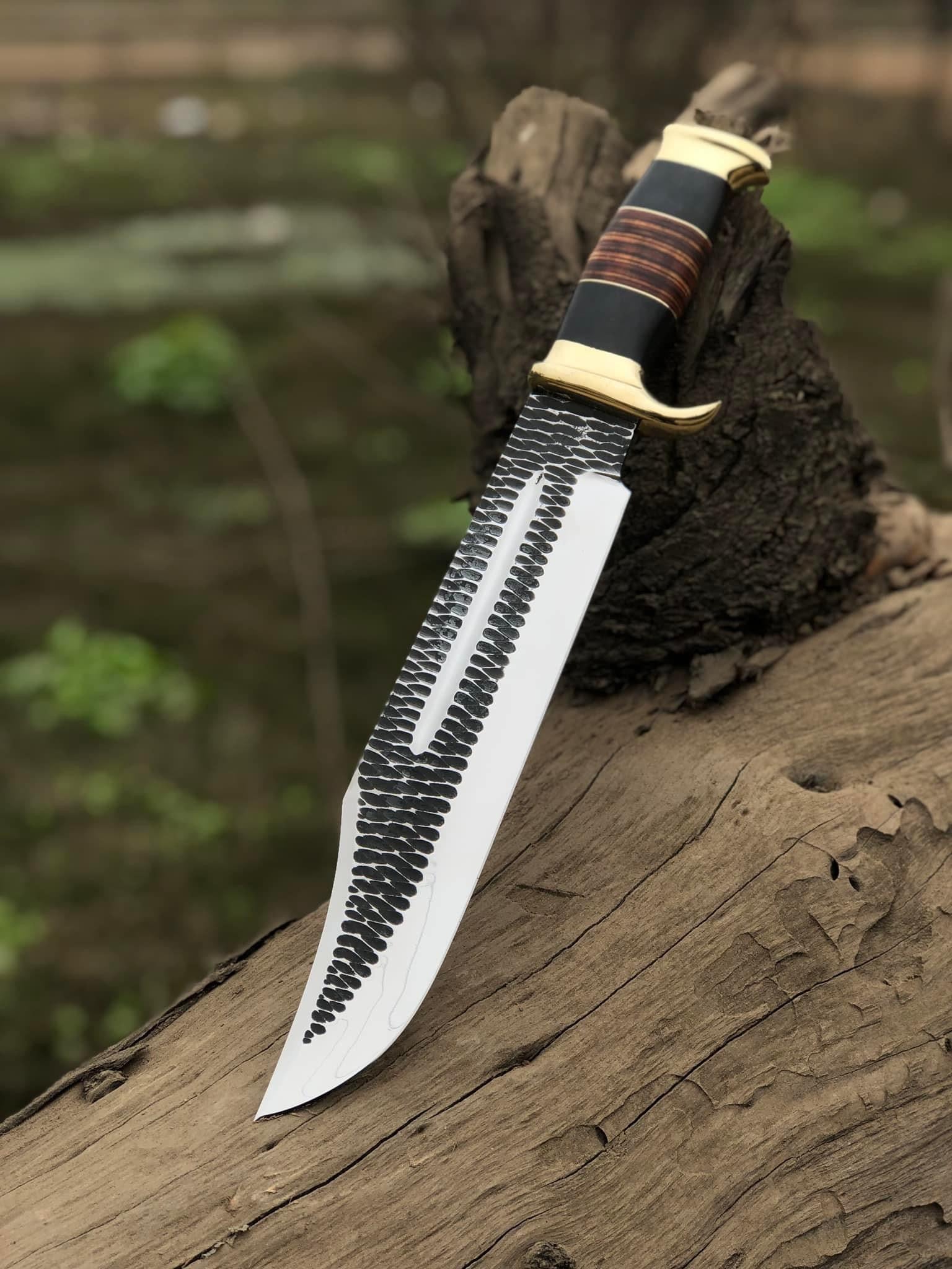 Custom Handmade J2 Steel Hand-Forged Bowie Knife with Brass Guard and Leather Handle - 16”