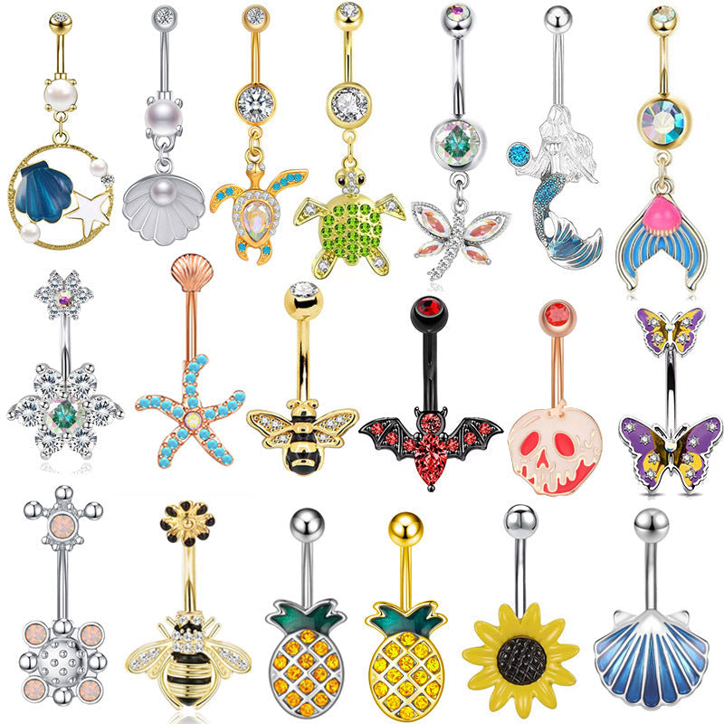 Navel Ring Creative Bat Bee Navel Buckle Navel Ring Body Piercing Jewelry