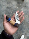 Compact Folding Pocket Knife – 7" J2 Steel Blade with Resin Wood Handle & Leather Sheath