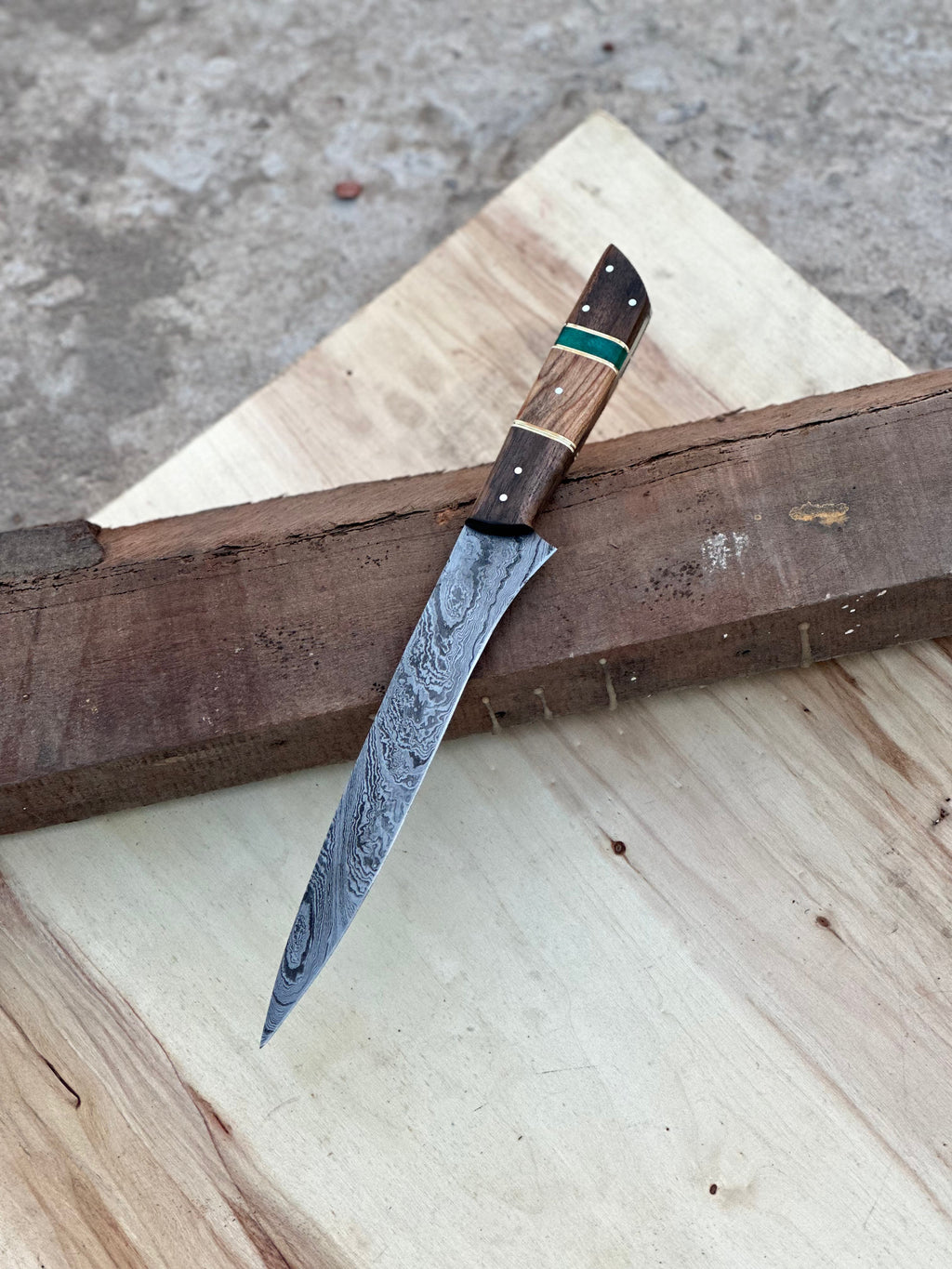 Handmade Damascus Steel Large Fillet Knife Hunting Fishing, Full Tang 13.5 inch