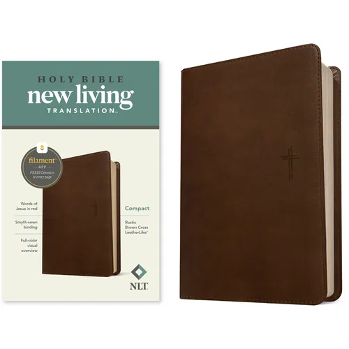 NLT Compact Bible, Filament Enabled (Leatherlike, Rustic Brown Cross, Red Letter) - Imitation Leather