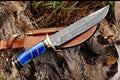 Premium Custom Handmade Damascus Steel Bowie Knife | Brass Guard & Color Bone Handle with Leather Sheath