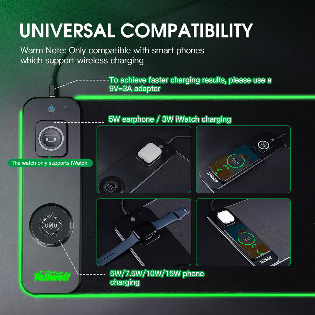 3 in 1 magnetic wireless charging mouse pad desk pad wireless charging luminous mouse pad