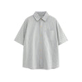Patch striped casual loose silhouette short sleeved shirt for men