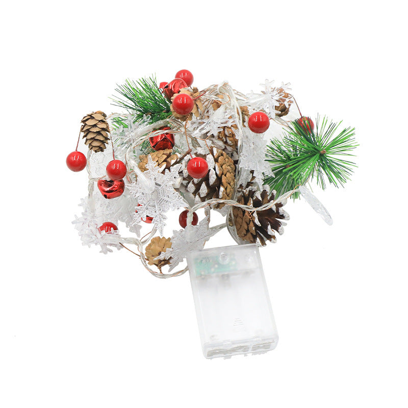 Snowflake Pinecone Christmas Wreath Light String Bell Pine Needle Red Berry Doll Staircase Decorative Light