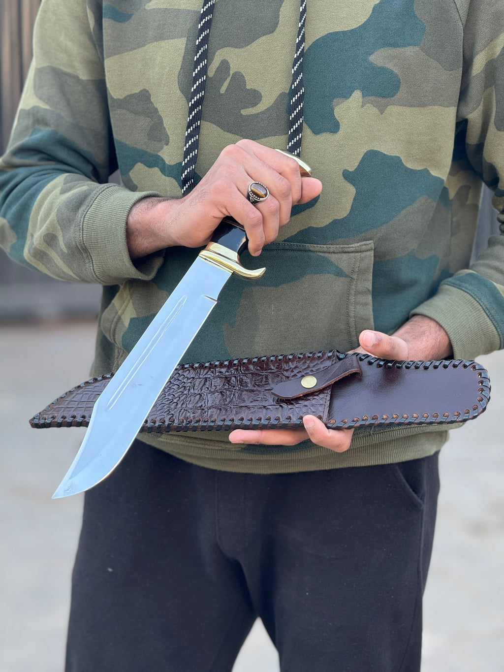 Legendary Custom Handmade 440C Steel Crocodile Dundee Bowie Knife – 16” Heavy Duty Mastercraft with Premium Leather Sheath