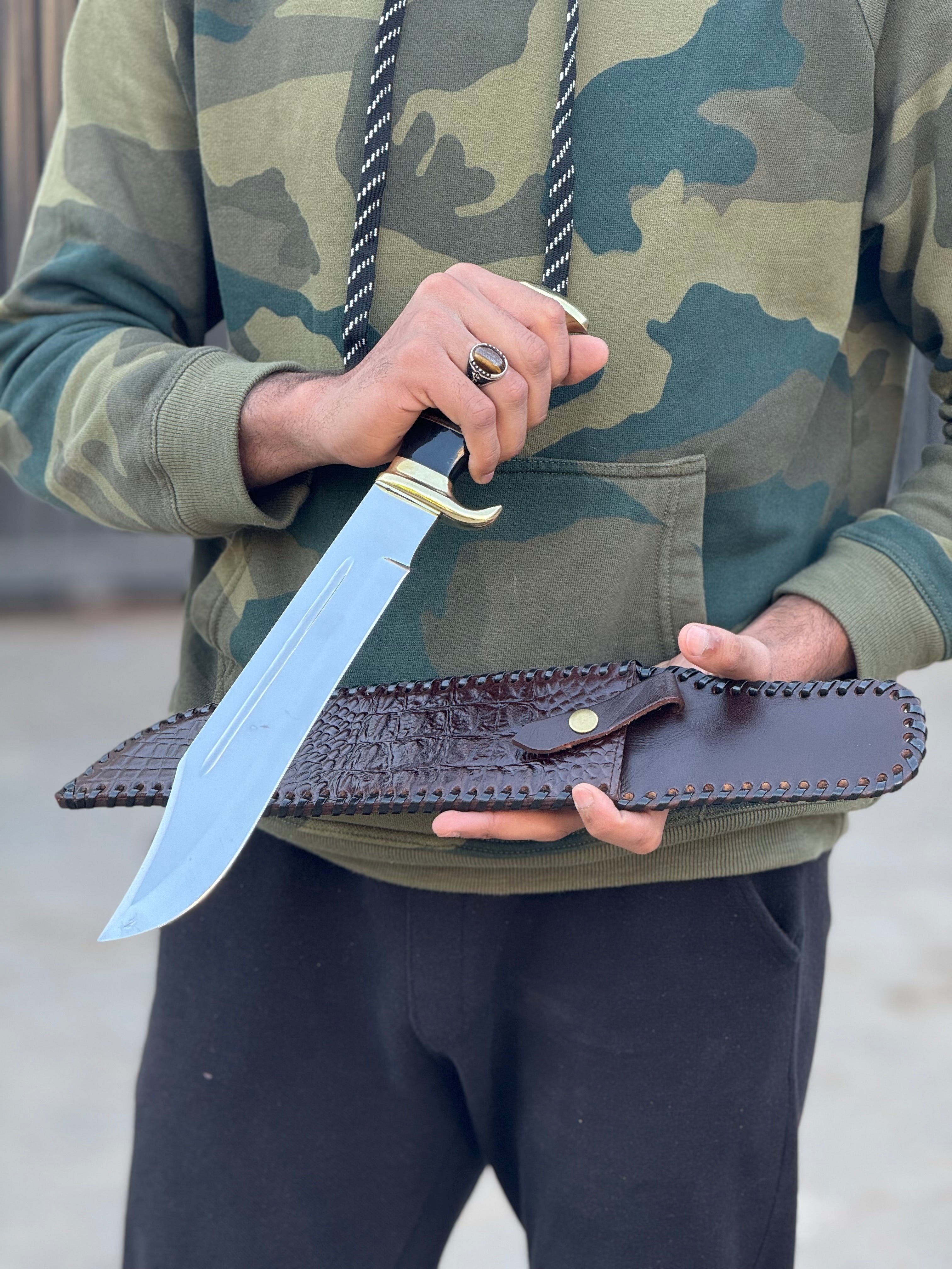 Legendary Custom Handmade 440C Steel Crocodile Dundee Bowie Knife – 16” Heavy Duty Mastercraft with Premium Leather Sheath