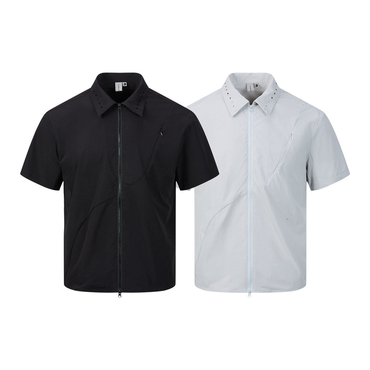 Zipper short sleeved shirt men's loose solid color shirt