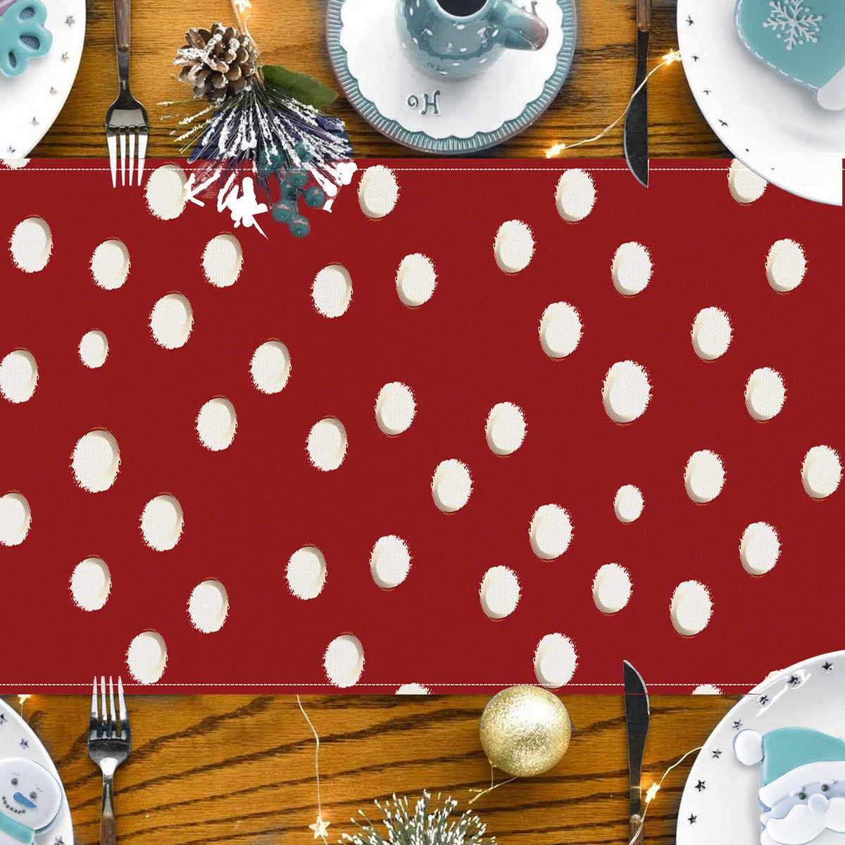 Christmas cartoon reindeer table flag Christmas snowflakes polka dot linen tablecloth kitchen table decoration tablecloth mat