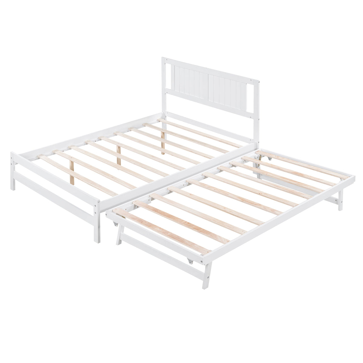 Full Size Platform Bed with Adjustable Trundle White