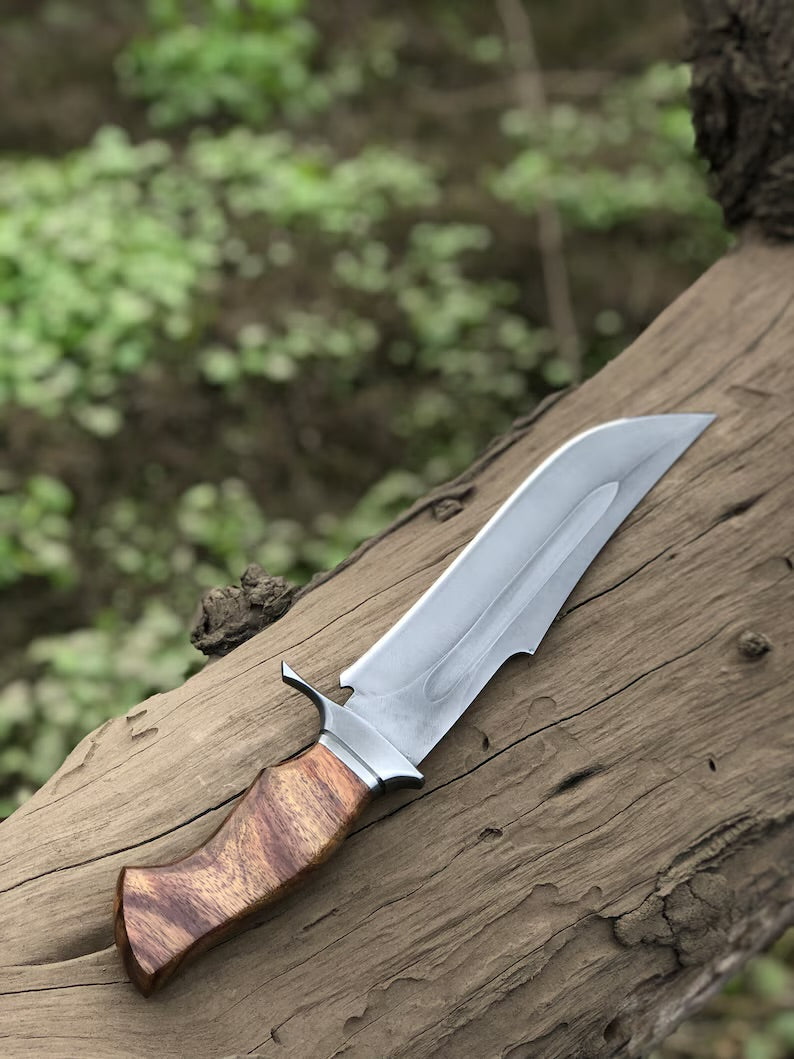 Custom Handmade 15-Inch D2 Steel Acid Wash Bowie Knife with Rosewood Handle and Steel Guard