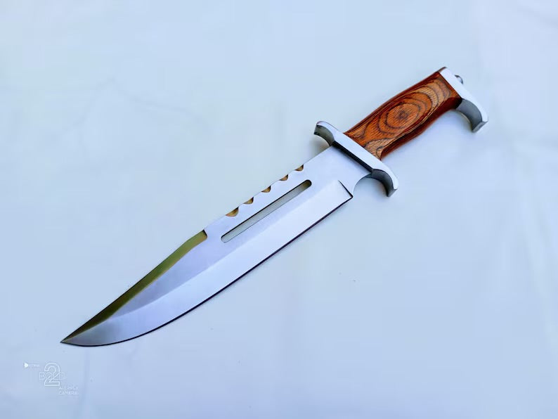 Premium Custom Handmade J2 Steel Bowie Knife – 15" Pakka Wood Handle with Steel Guard & Leather Sheath