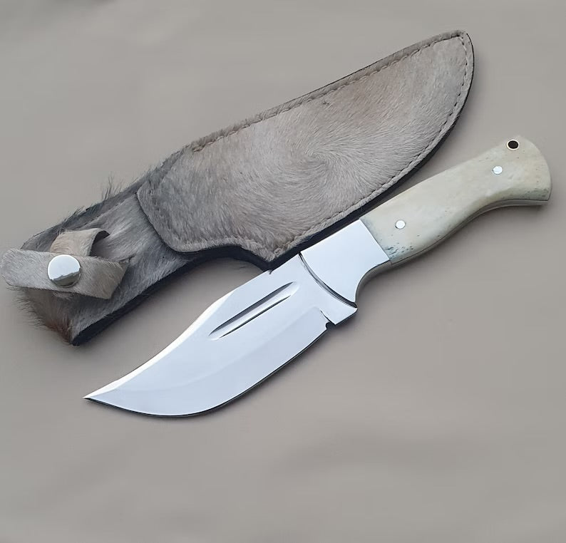 Best Skinning Knife – 8” Handmade J2 Steel Blade with Camel Bone Handle