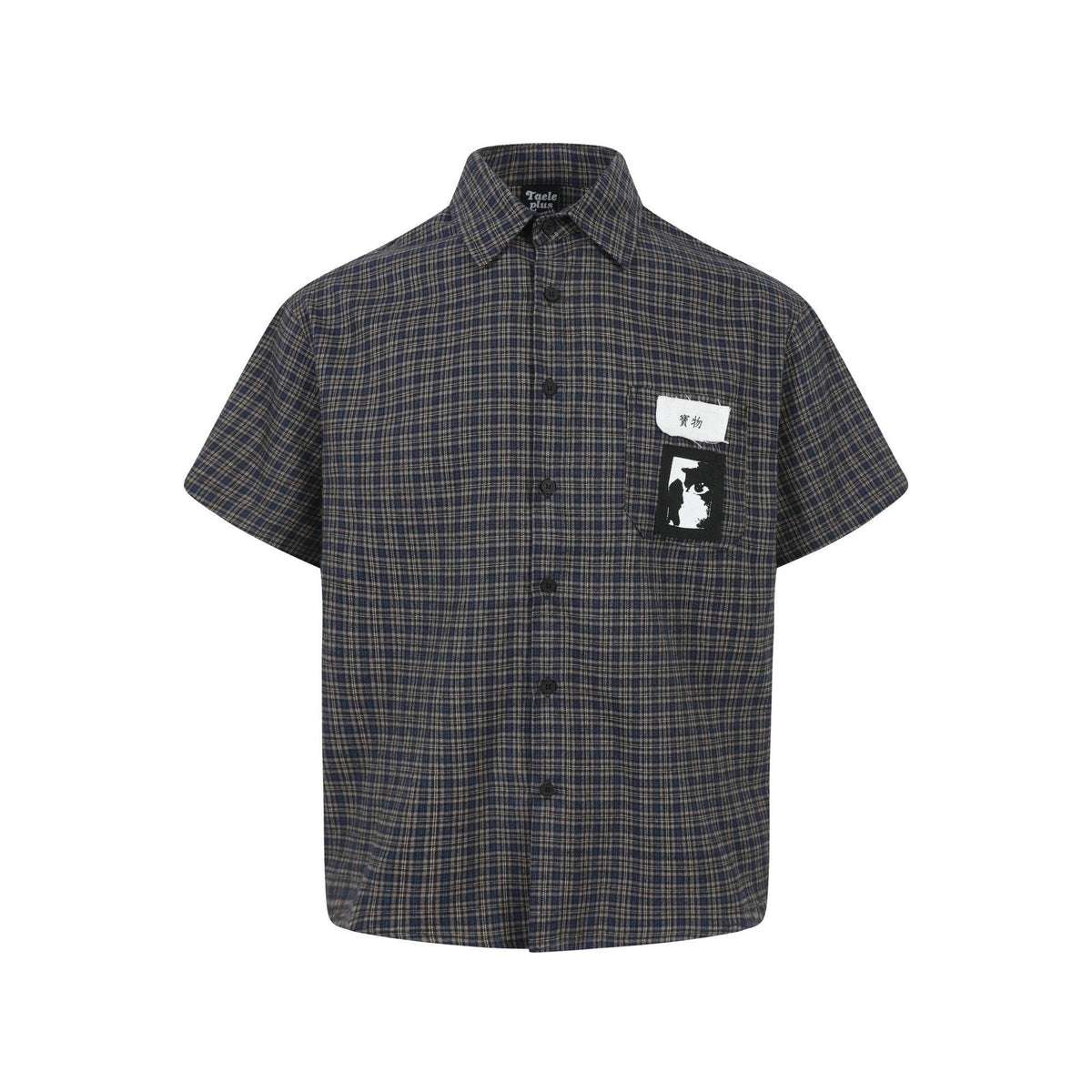 Grid graffiti sticker short sleeved shirt for men and women