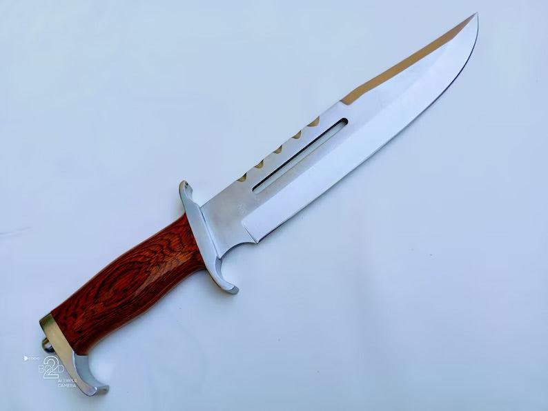 Premium Custom Handmade J2 Steel Bowie Knife – 15" Pakka Wood Handle with Steel Guard & Leather Sheath