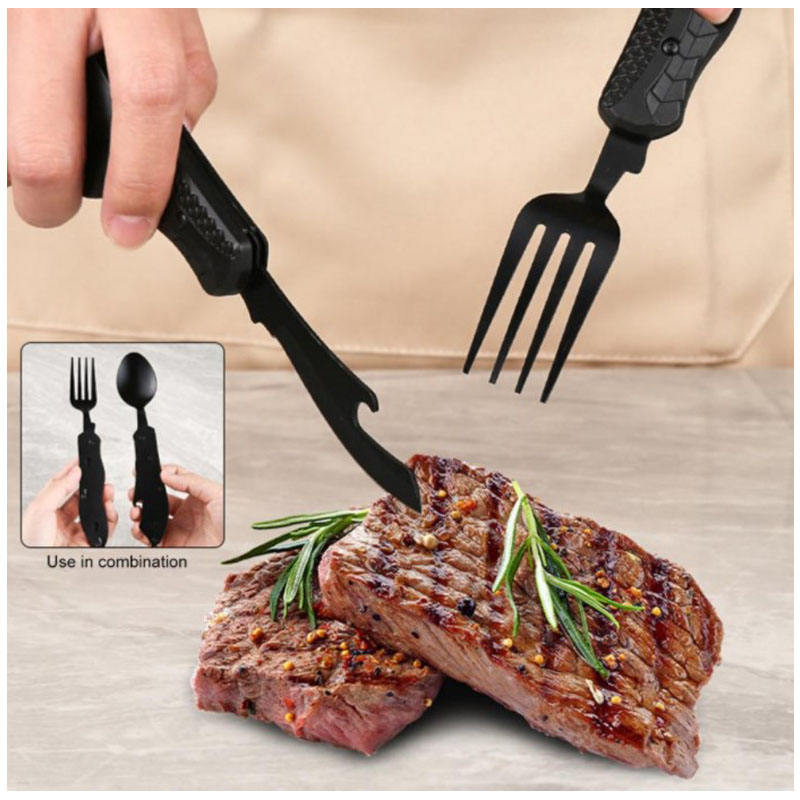 Multifunctional camping tableware stainless steel knife fork spoon, outdoor portable survival eating tools