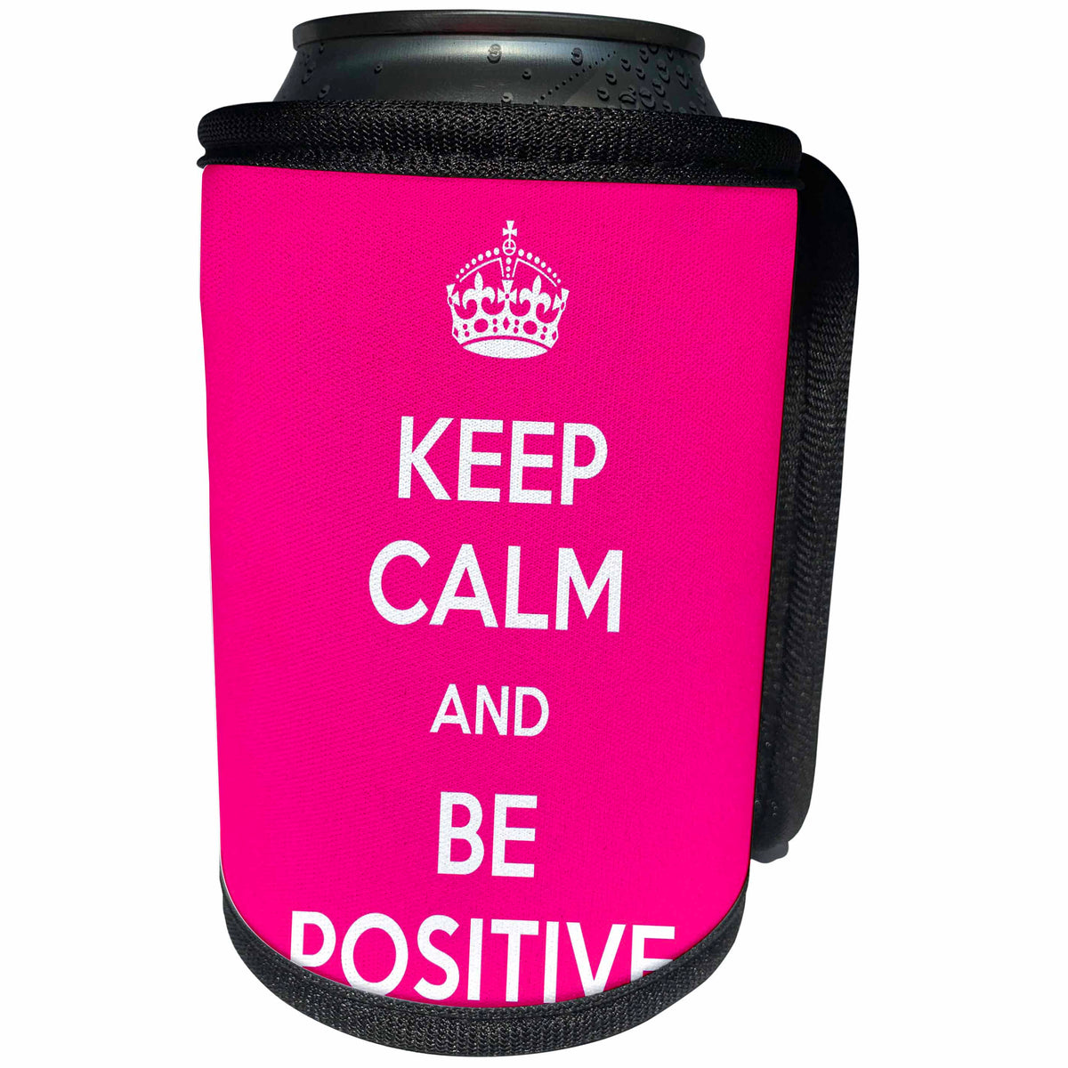 3dRose EvaDane - Quotes - Keep calm and be positive. Pink. - Can Cooler Bottle Wrap (cc_194343)