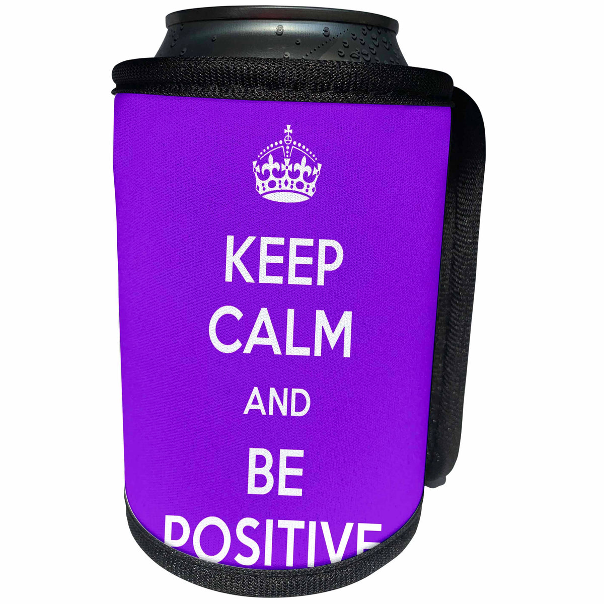 3dRose EvaDane - Quotes - Keep calm and be positive. Purple. - Can Cooler Bottle Wrap (cc_194344)