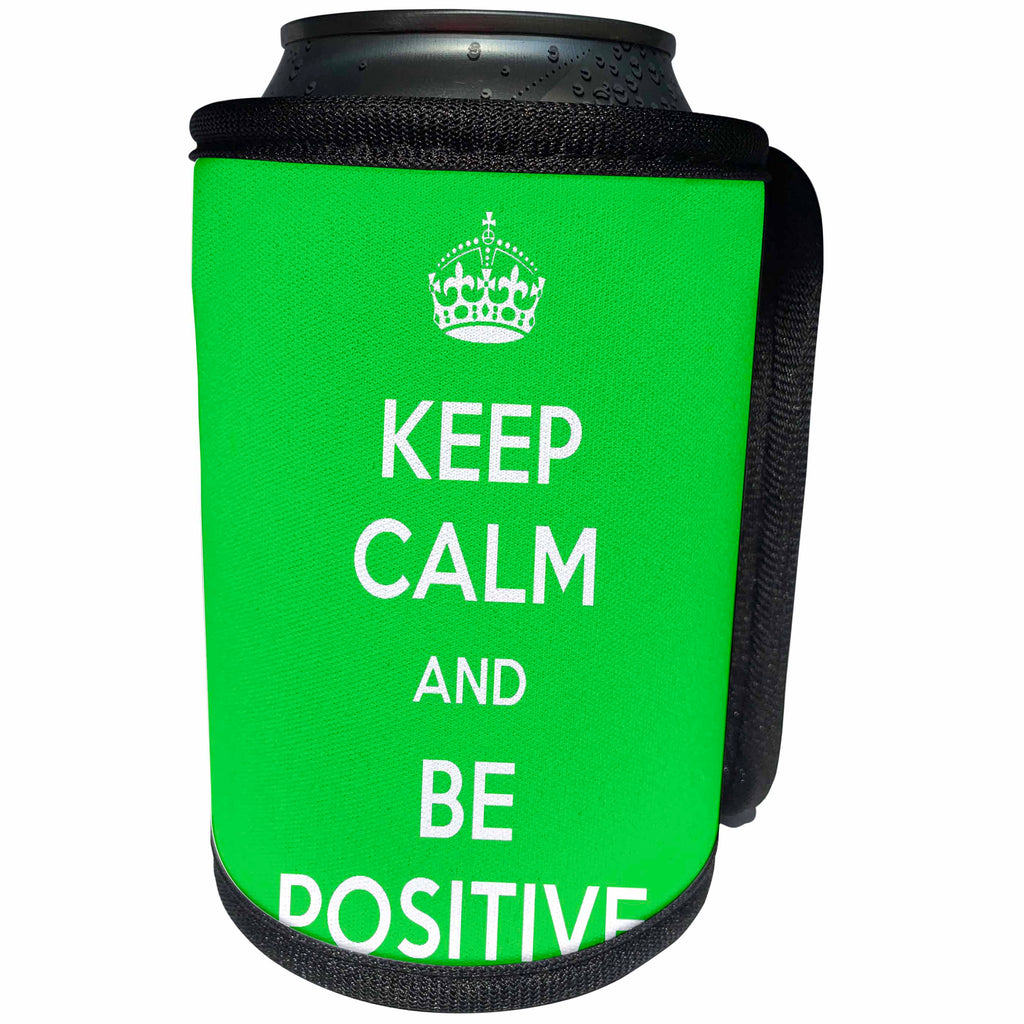 3dRose EvaDane - Quotes - Keep calm and be positive. Lime Green. - Can Cooler Bottle Wrap (cc_194345)