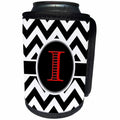 3dRose BrooklynMeme Designs - Black and white chevron monogram red initial I - Can Cooler Bottle Wrap (cc_252168)