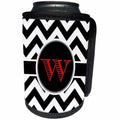 3dRose BrooklynMeme Designs - Black and white chevron monogram red initial W - Can Cooler Bottle Wrap (cc_252181)
